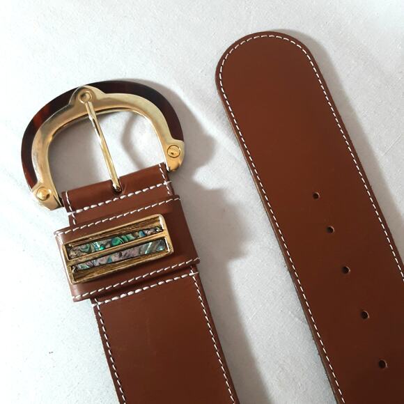 Cache Womens Chunky Belt Medium Waist Camel Brown Decorative Buckle And Loop - Picture 6 of 13